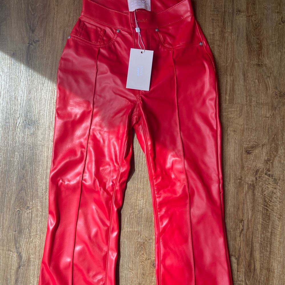 Revice Denim Red Faux Leather Pants